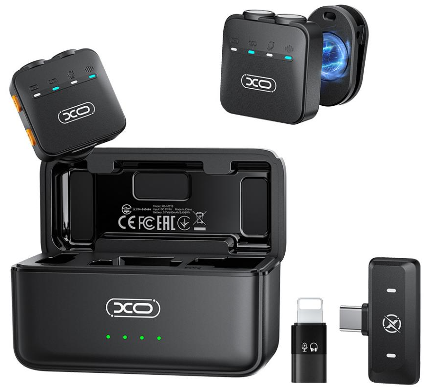 Lavaliera XO Design MC15 Dual, USB-C / Lightning, Zestaw 2 sztuki, Czarny