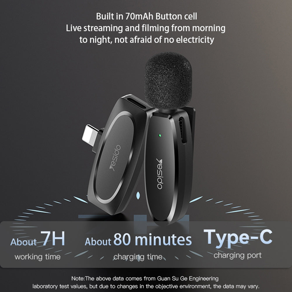 Lavaliera Yesido KR15, USB-C / Lightning, Zestaw 2 sztuki, Czarna