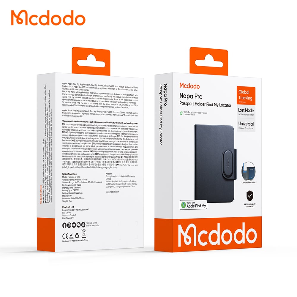 Mcdodo SmartTag Passport Napa Pro AT-4180 dla serii iOS, czarny
