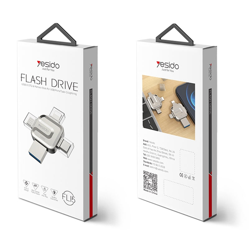 Zewnętrzna pamięć USB-A 3.0 / Lightning / USB-C / microUSB Yesido FL15, 64Gb