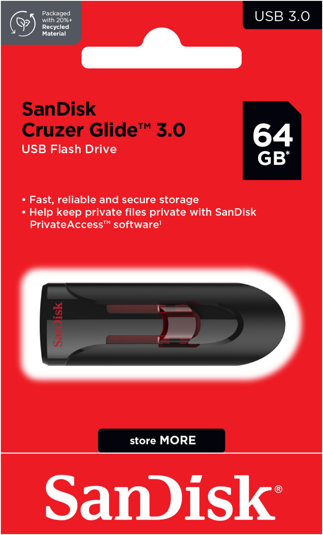 Zewnętrzna pamięć USB-A 3.0 SanDisk Cruzer Glide, 64Gb SDCZ600-064G-G35