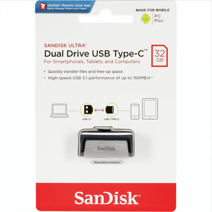 Zewnętrzna pamięć USB-A 3.1 / USB-C SanDisk Ultra Dual Drive, 32Gb SDDDC2-032G-G46