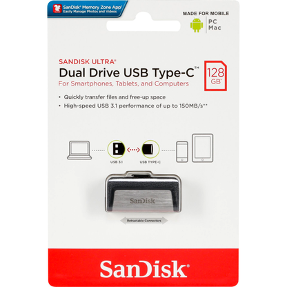 Pamięć zewnętrzna USB-A 3.1 / USB-C SanDisk Ultra Dual, 128GB SDDDC2-128G-G46