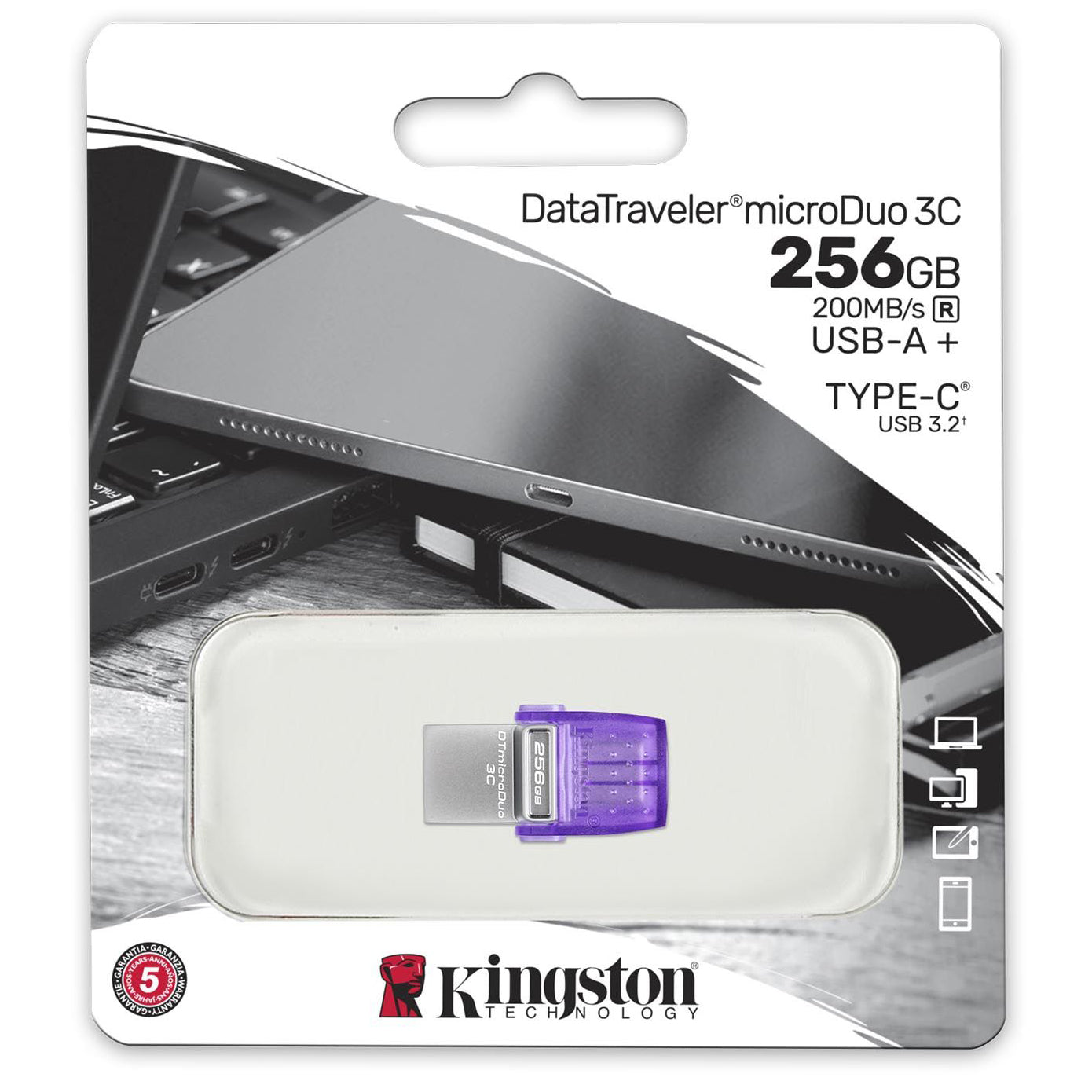 Pamięć zewnętrzna USB-A - USB-C Kingston microDuo 3C, 256Gb DTDUO3CG3/256GB 