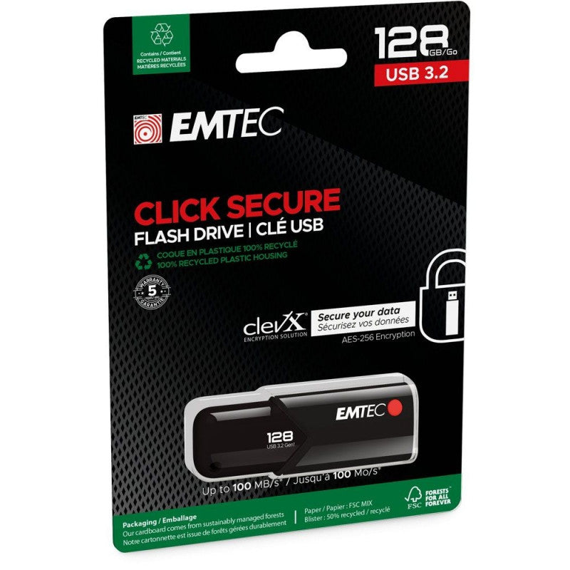 Zewnętrzna pamięć USB-A 3.2 Emtec B120 Click Secure, 128Gb ECMMD128GB123