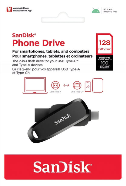 Zewnętrzna pamięć USB-A 3.2 / USB-C SanDisk Phone Drive, 128Gb SDDDC6-128G-G46