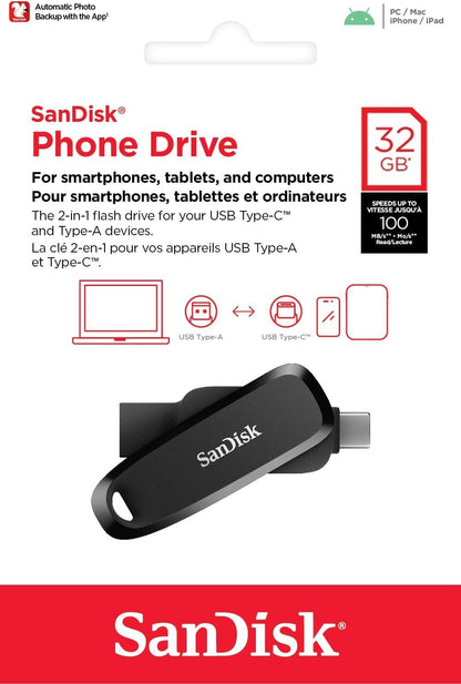Pamięć zewnętrzna USB-A 3.2 / USB-C SanDisk Phone Drive, 32GB SDDDC6-032G-G46
