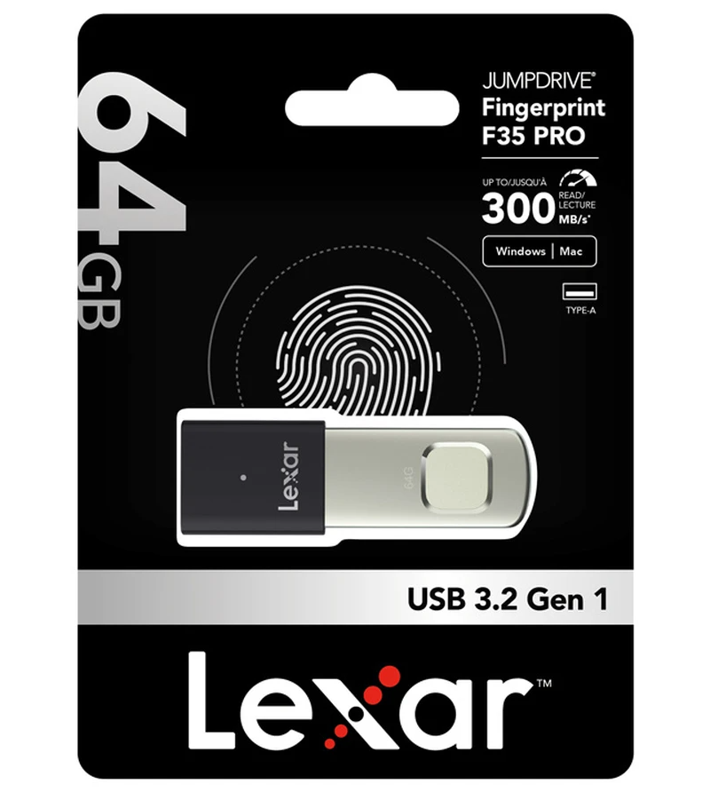 Pamięć zewnętrzna USB-A 3.2 Lexar JumpDrive Fingerprint F35 Pro, 64Gb