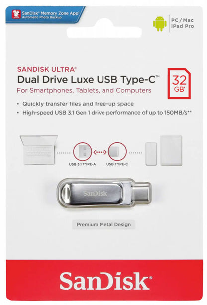 External Memory USB-A 3.2 / USB-C SanDisk Ultra Luxe Dual Drive, 32Gb SDDDC4-032G-G46