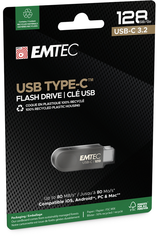 Zewnętrzna pamięć USB-C Emtec C280 Single, 128Gb ECMMD128GC2