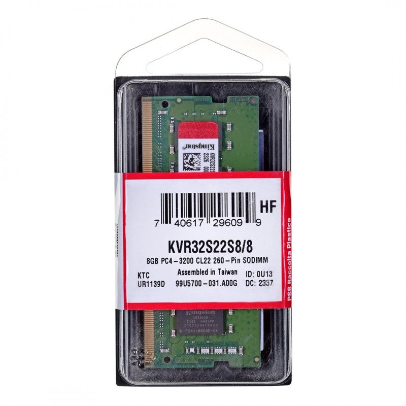 Pamięć RAM Kingston ValueRAM, DDR4 SODIMM, 8GB, 3200MHz KVR32S22S8/8