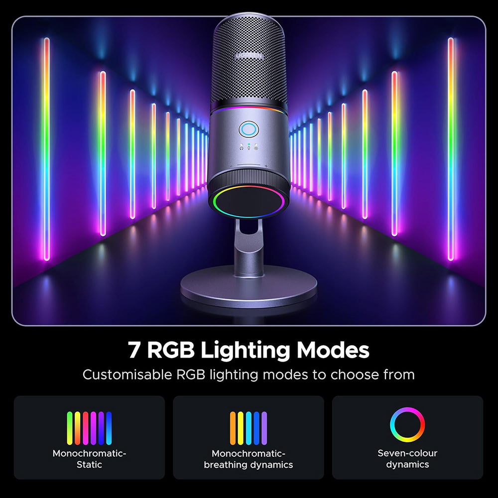 Mikrofon kardioidalny UGREEN CM769 (35629), RGB, USB-A, 2m, czarny