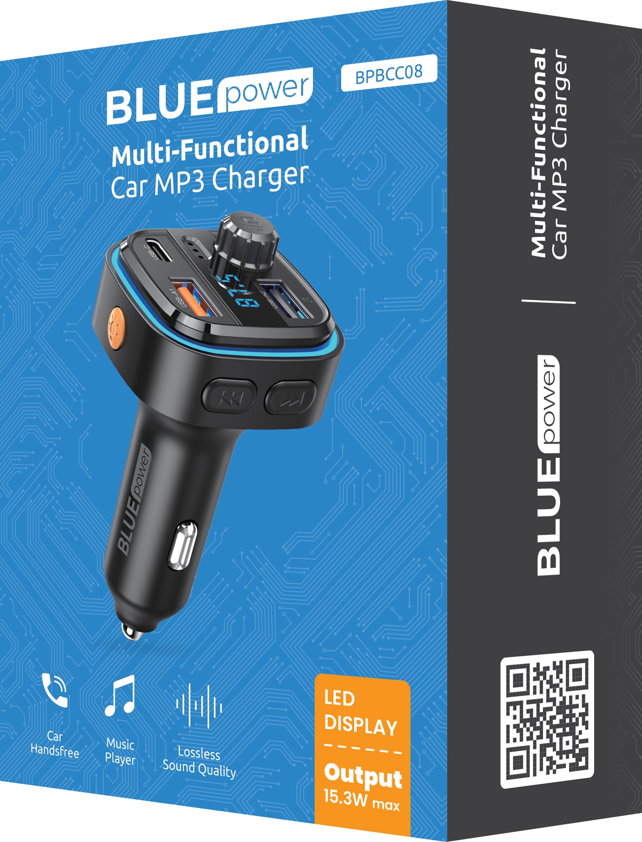 Modulator Bluetooth FM Blue Power BPBCC08, 2 x USB-A - 1 x USB-C