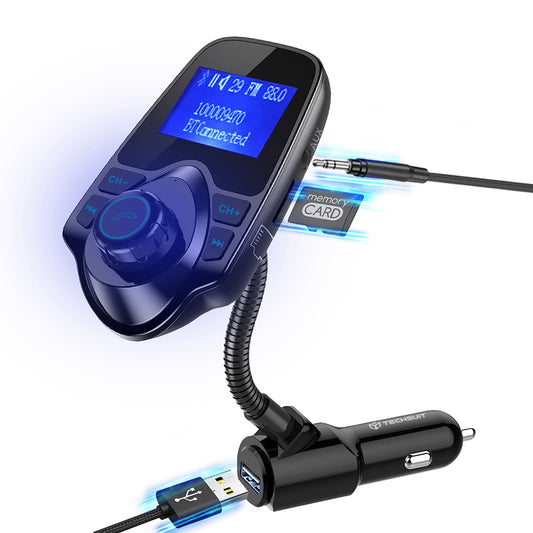 Modulator FM Bluetooth Techsuit MFM4, 1 x USB-A - 1 x 3,5 mm - 1 x microSD, Czarny