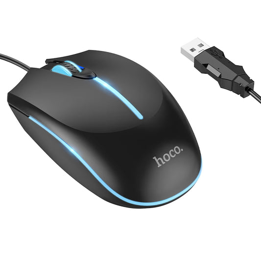 Przewodowa mysz gamingowa USB HOCO GM37, RGB, 2400DPI, czarna