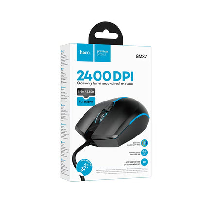 Przewodowa mysz gamingowa USB HOCO GM37, RGB, 2400DPI, czarna
