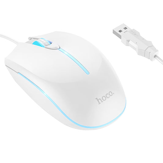 Przewodowa mysz gamingowa USB HOCO GM37, RGB, 2400DPI, Biała