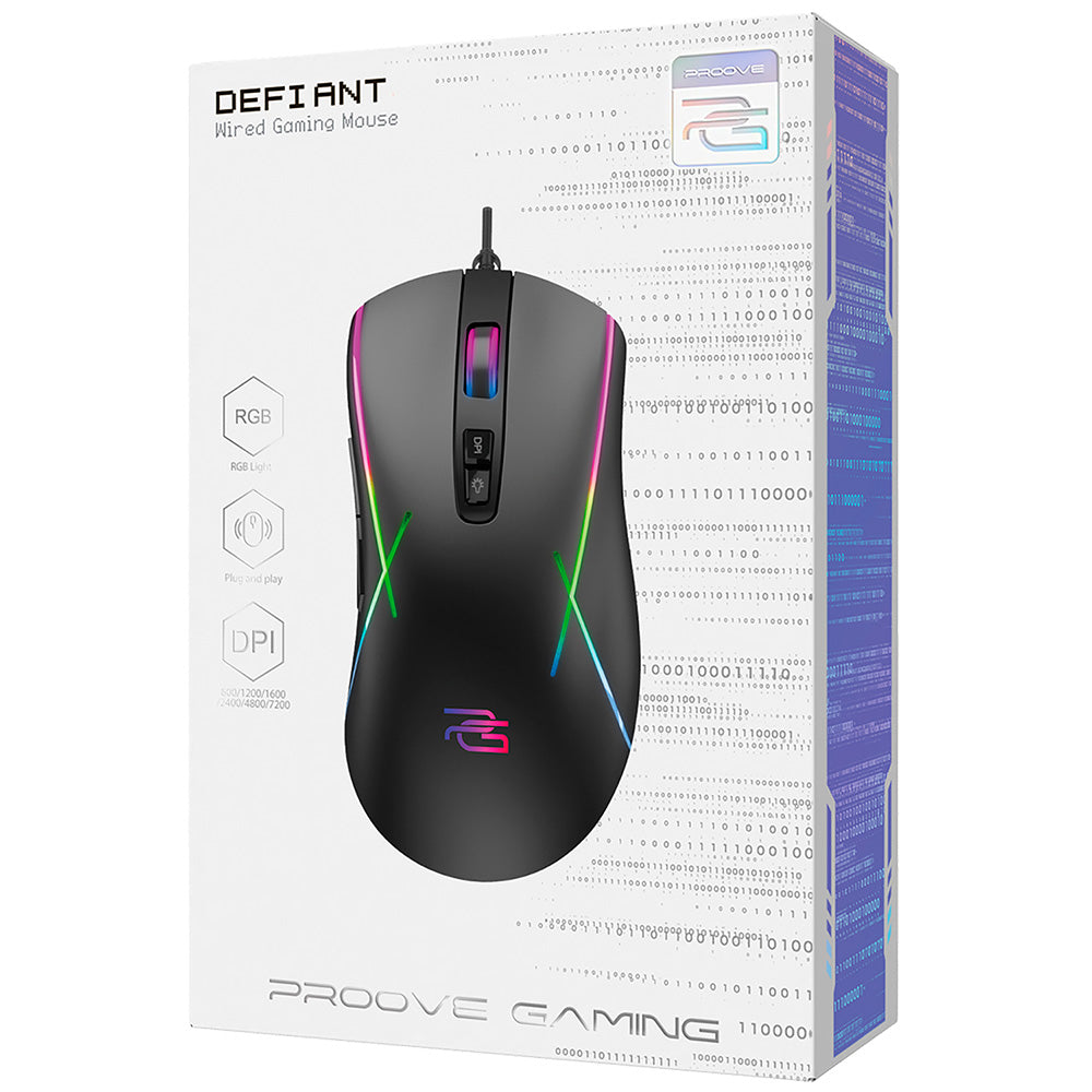 Mysz Gamingowa Przewodowa USB Proove Defiant, RGB, 7200DPI, Czarna CMDE00000102