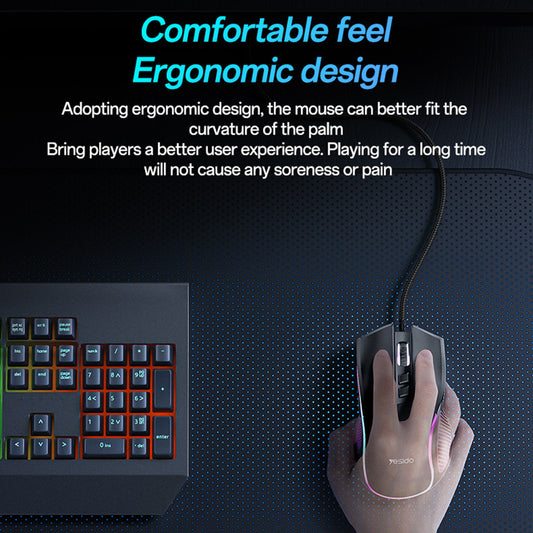 Mysz Gamingowa Przewodowa USB Yesido KB20, RGB, 1000DPI - 7200DPI, Czarna