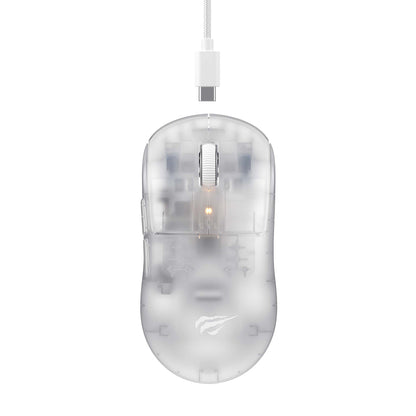 Mysz Gamingowa Bezprzewodowa HAVIT MS970WB Pro, 800DPI - 12000DPI, BT / Wi-Fi / Przewodowa, Przezroczysty Biały