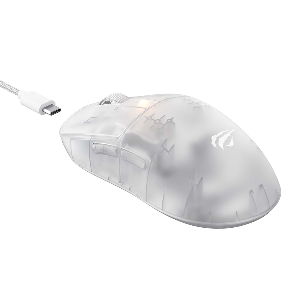 Mysz Gamingowa Bezprzewodowa HAVIT MS970WB Pro, 800DPI - 12000DPI, BT / Wi-Fi / Przewodowa, Przezroczysty Biały