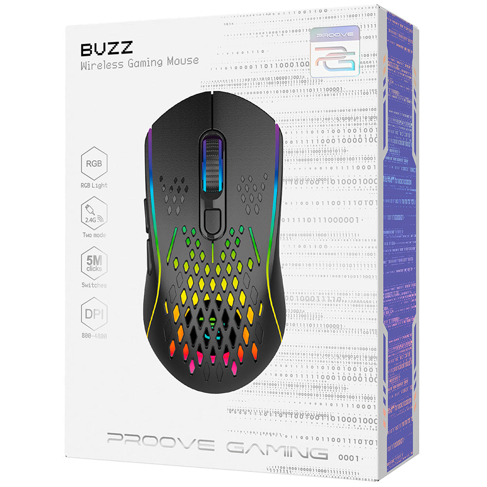 Mysz Gamingowa Bezprzewodowa Proove Buzz, RGB, 800DPI - 4800DPI, Czarna WMBU00022401