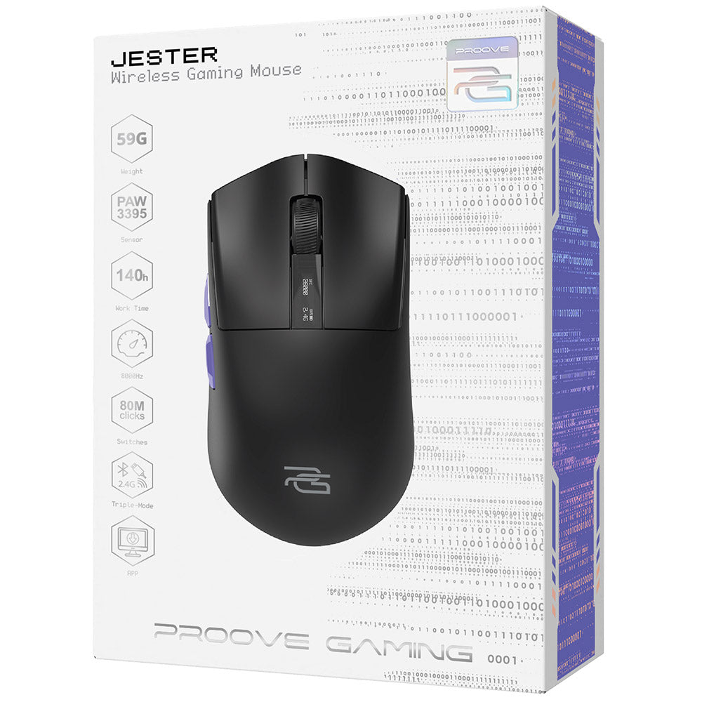 Mysz Gamingowa Bezprzewodowa Proove Jester, 800DPI - 26000DPI, Wyświetlacz OLED, Czarna WMJS00022001
