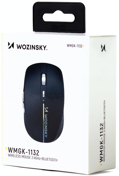 Bezprzewodowa mysz gamingowa WZK WMGK-1132, 1600DPI, RGB, BT / Wi-Fi, Czarna