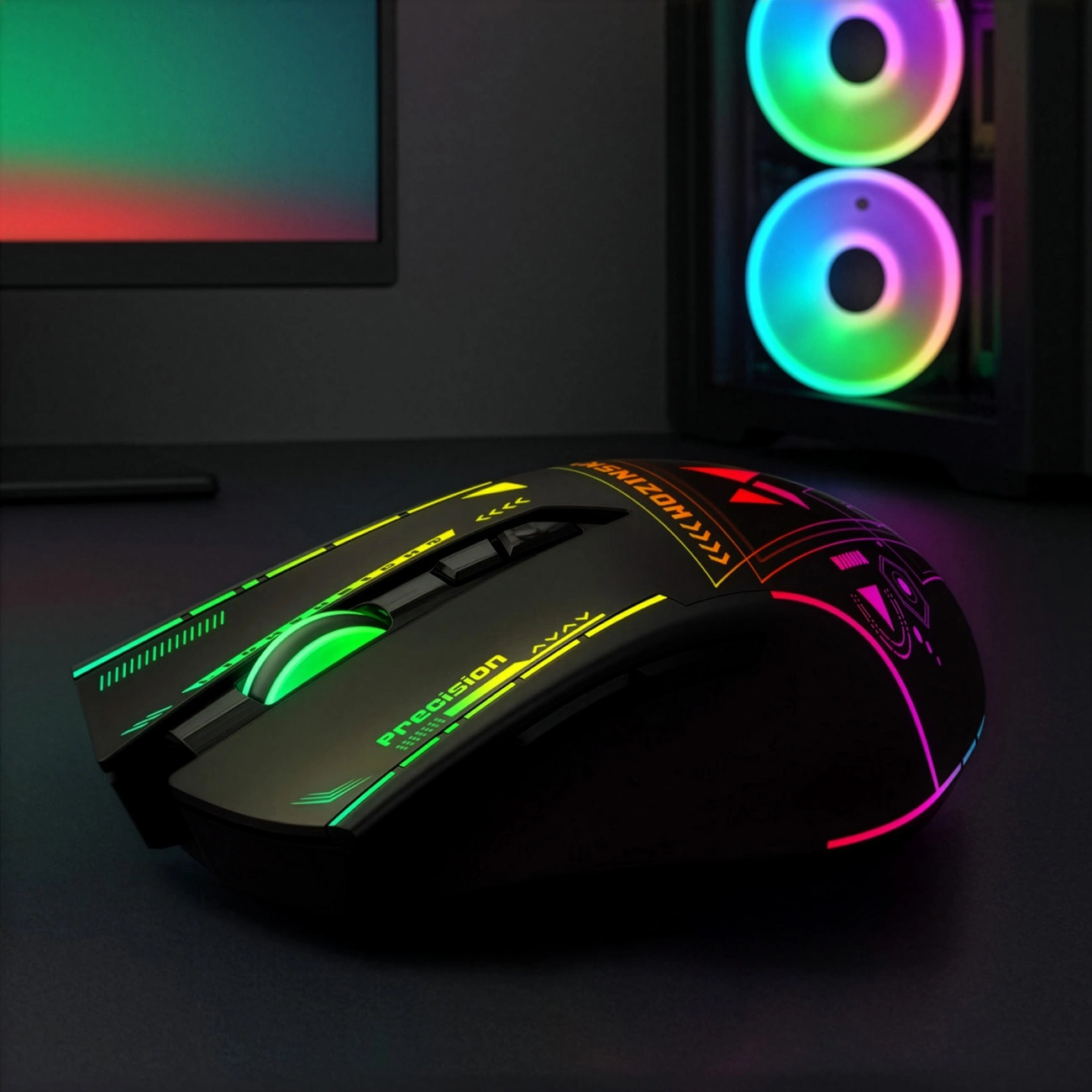 Bezprzewodowa mysz gamingowa WZK WMGB-3200, 3200DPI, RGB, czarna