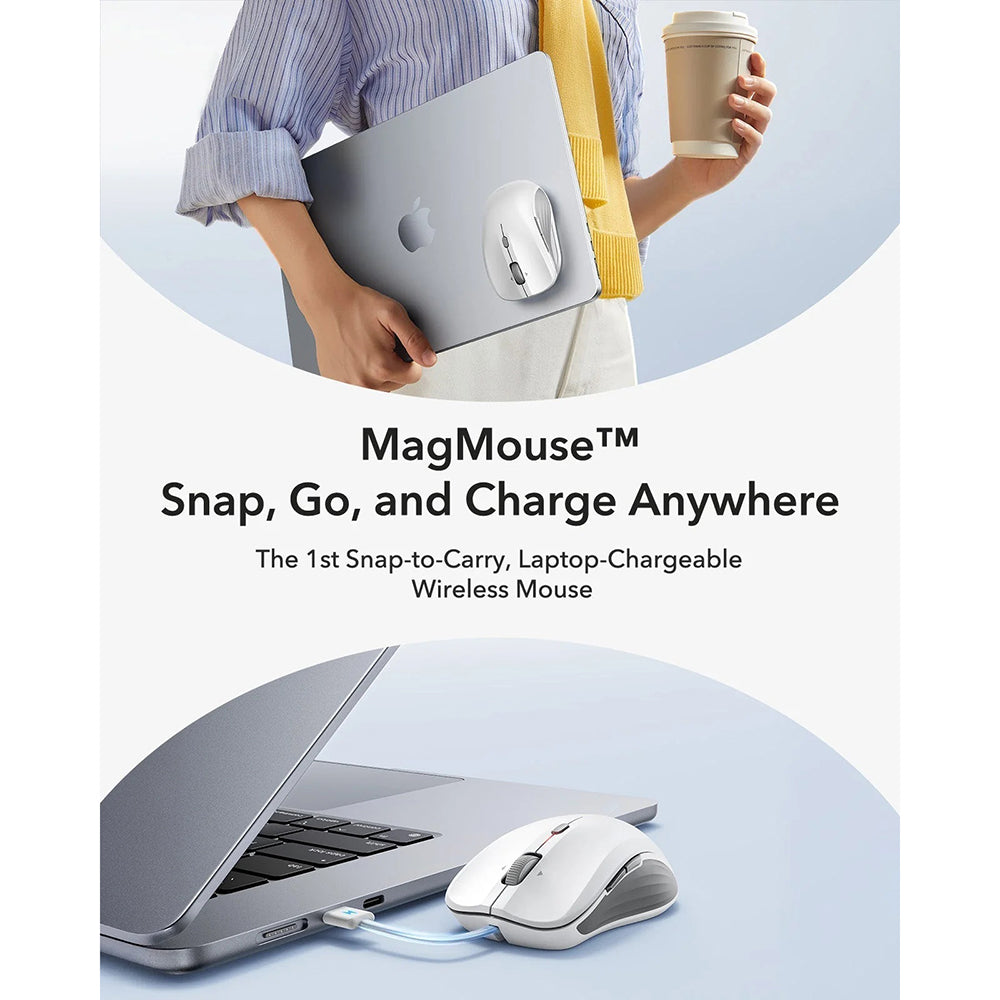 Mysz bezprzewodowa ESR MagMouse, 800DPI - 4800DPI, BT / Wi-Fi, Biała
