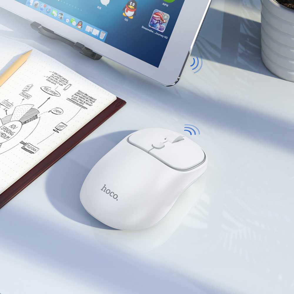 Mysz bezprzewodowa HOCO GM25, 1600DPI, BT / Wi-Fi, Biała