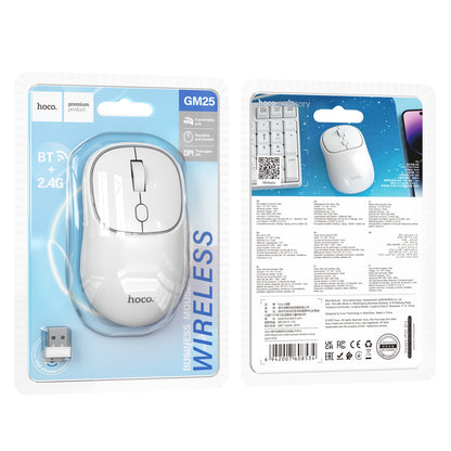 Mysz bezprzewodowa HOCO GM25, 1600DPI, BT / Wi-Fi, Biała
