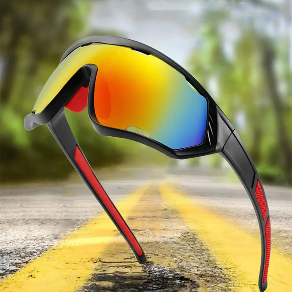 Okulary rowerowe unisex Techsuit 9330, czarne czerwone pomarańczowe