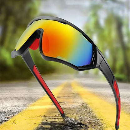 Okulary rowerowe unisex Techsuit 9330, czarne czerwone pomarańczowe