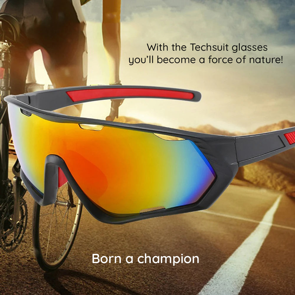 Okulary rowerowe unisex Techsuit 9330, czarne czerwone pomarańczowe