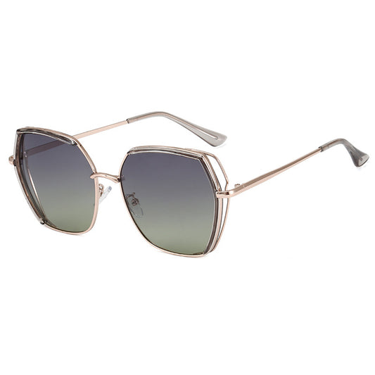 Damskie okulary przeciwsłoneczne Techsuit 9768, polaryzacyjne, ochrona UV, szaro-złoto-zielone