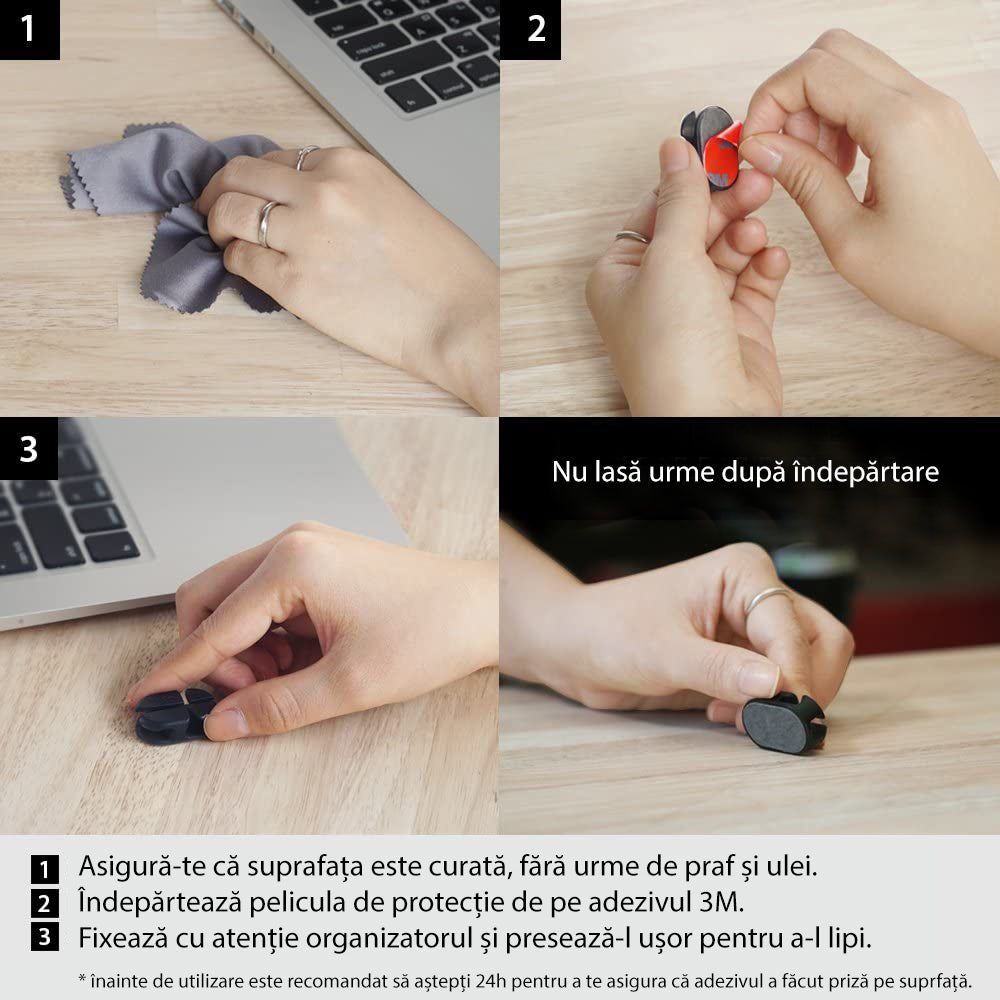 Organizator kabli Ringke, zestaw 6 sztuk, czarny