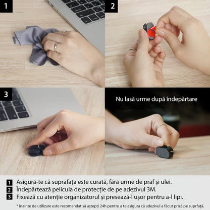 Organizator kabli Ringke, zestaw 6 sztuk, czarny