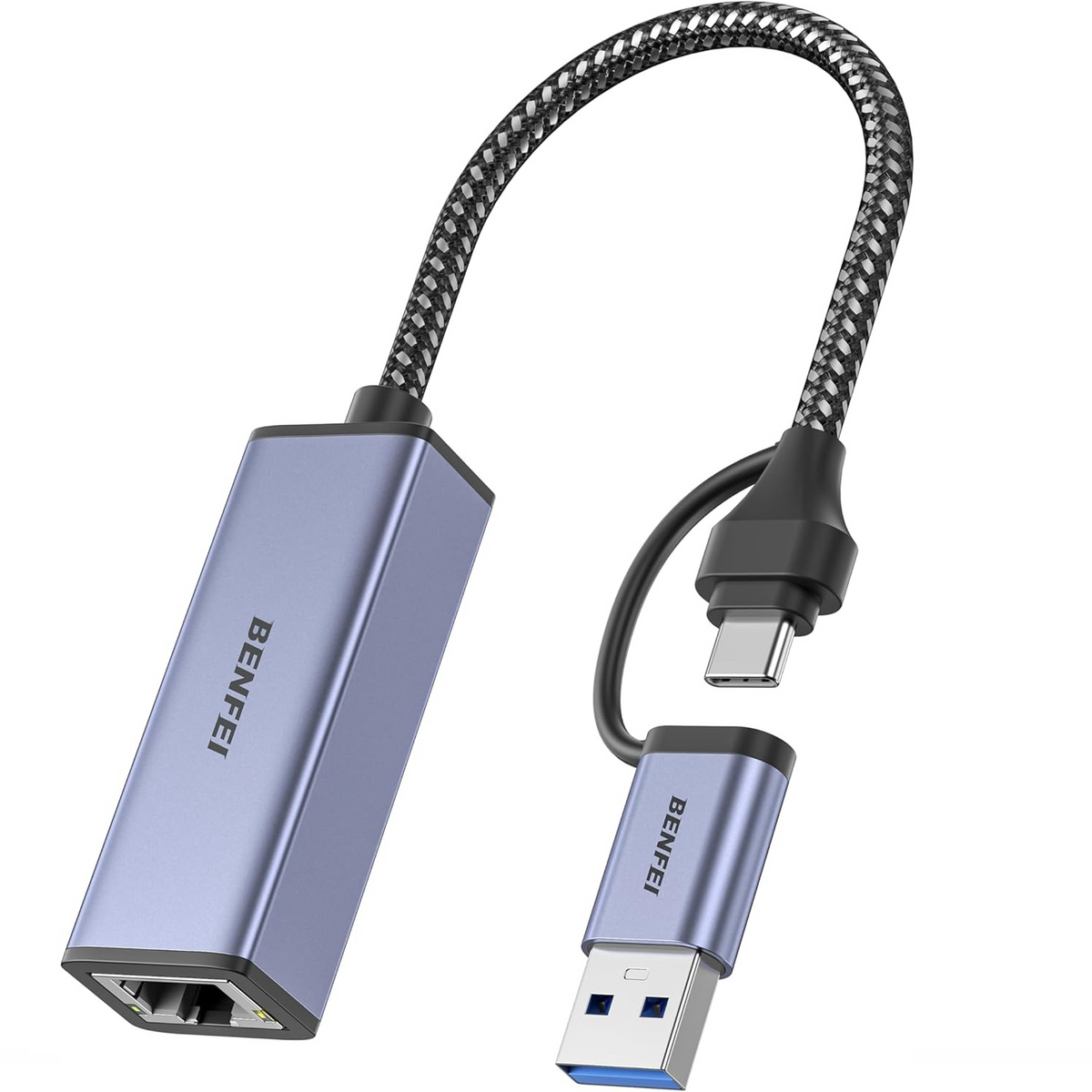 Benfei Network Card, RJ45, USB-C / USB, Gray