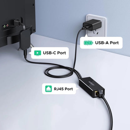 Karta Sieciowa UGREEN CR110 (75535), RJ45, USB / USB-C, Czarny