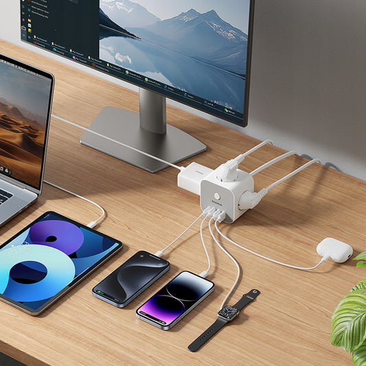 Przedłużacz Baseus PowerCombo 7w1, 20W, 3A, 3 x USB-A - 1 x USB-C - 3 x Schuko, Biały E00066401213-00