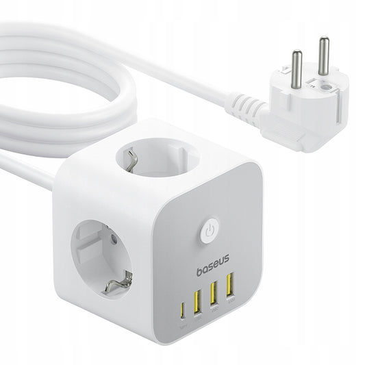Przedłużacz Baseus PowerCombo 7w1, 20W, 3A, 3 x USB-A - 1 x USB-C - 3 x Schuko, Biały E00066401213-00