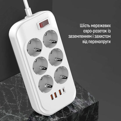 Przedłużacz ColorWay, 6 x Schuko, Biały