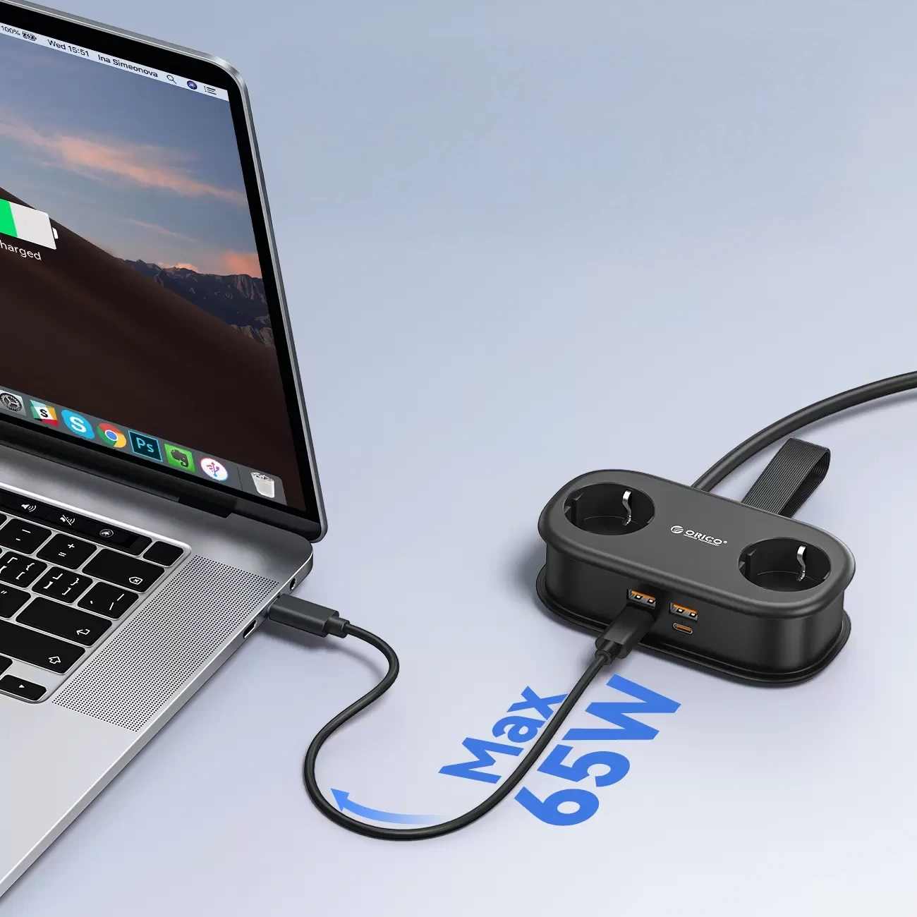 Orico AP3 Extension Cord, 2 x Schuko - 2 x USB-A - 2 x USB-C, Black
