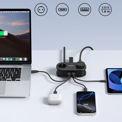 Orico AP3 Extension Cord, 2 x Schuko - 2 x USB-A - 2 x USB-C, Black