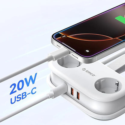 Przedłużacz Orico APP, 2 x Schuko - 2 x USB-A - 1 x USB-C, Biały