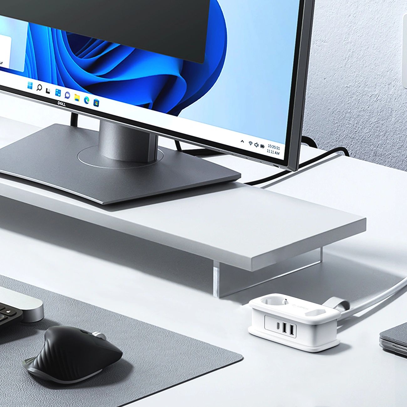 Przedłużacz Orico APP, 2 x Schuko - 2 x USB-A - 1 x USB-C, Biało-szary