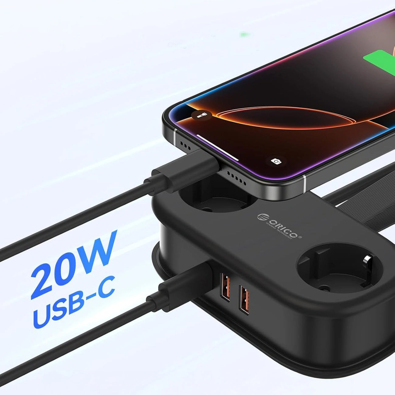 Przedłużacz Orico APP, 2 x Schuko - 2 x USB-A - 1 x USB-C, Czarny