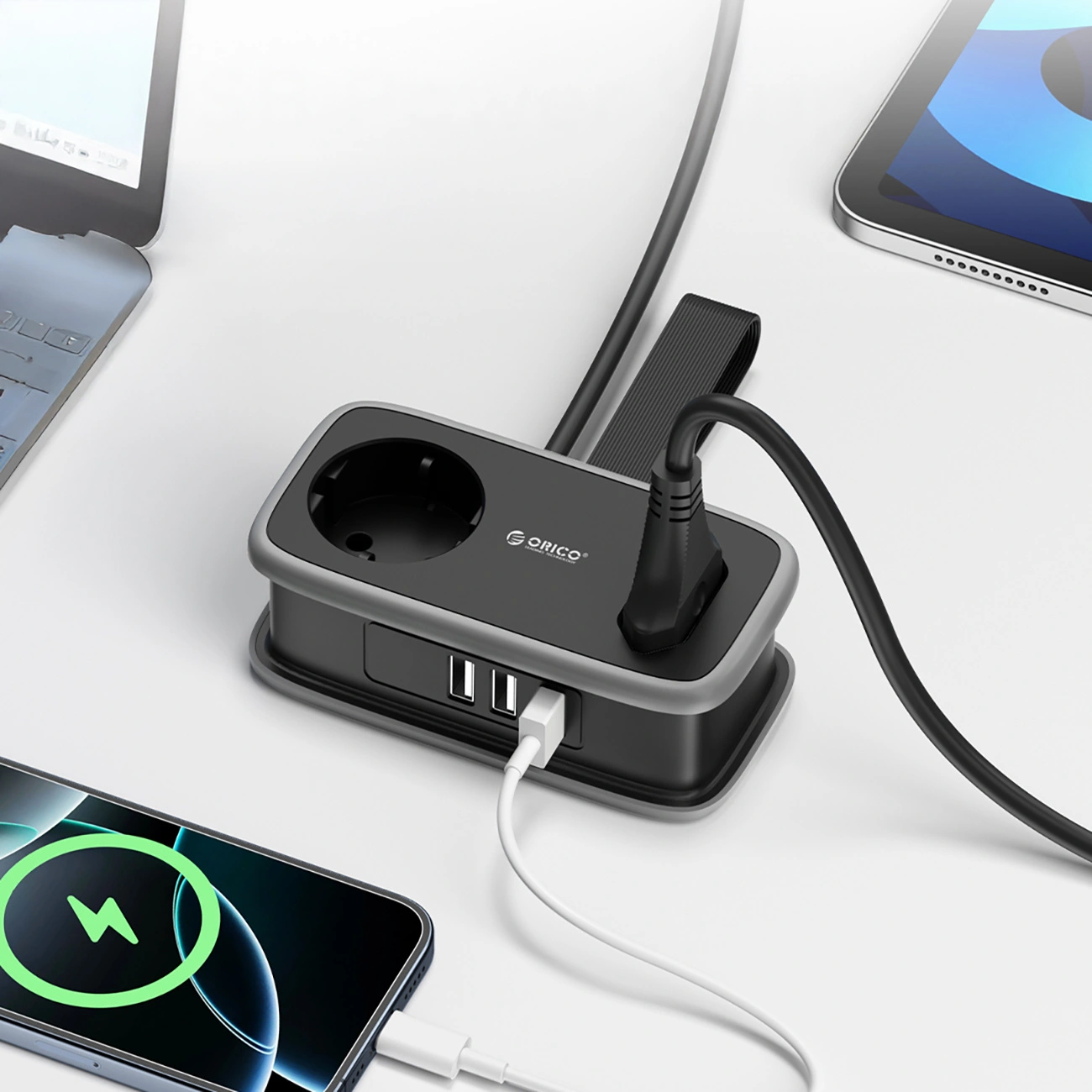 Przedłużacz Orico APP, 2 x Schuko - 2 x USB-A - 1 x USB-C, Czarny Szary