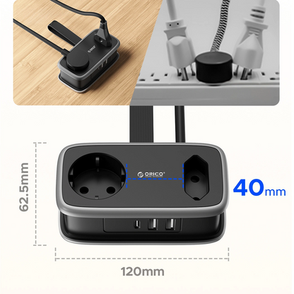 Przedłużacz Orico APP, 2 x Schuko - 2 x USB-A - 1 x USB-C, Czarny Szary
